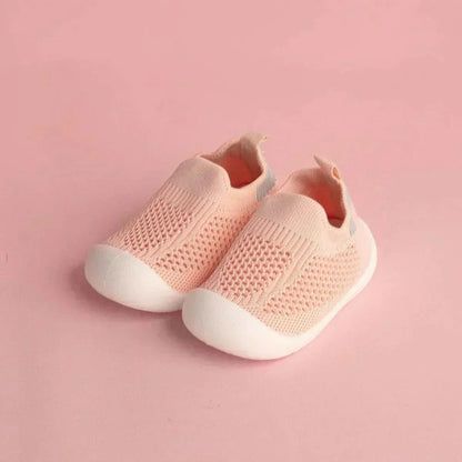 Pink mesh baby sneakers for girls with lightweight sole